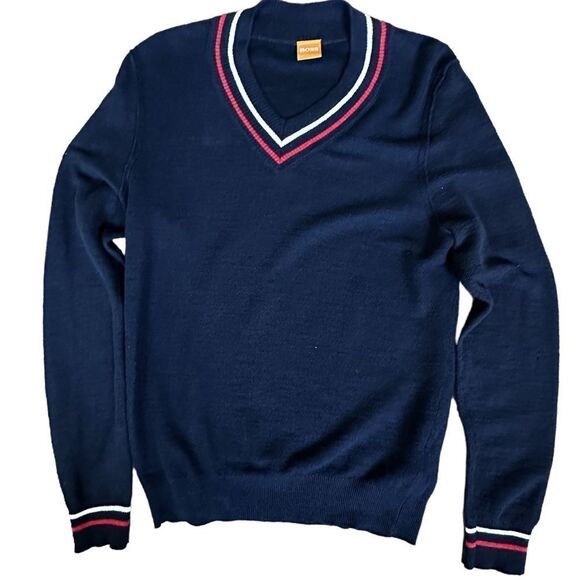 BOSS HUGO Boss Men’s V-neck Lightweight Navy Sweater Small  - Picture 2 of 15